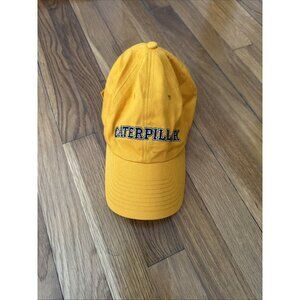 CAT Caterpillar Strap back Hat, Cap Yellow Black Caterpillar Logo